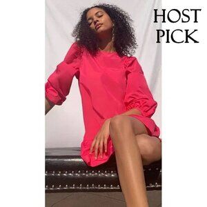 NWT Cinq à Sept pink puff-sleeve ruffle accent mini dress, S